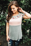 Floral Print Splicing Colorblock Tee