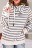 Contrast Cuffs Long Sleeve Striped Hoodie
