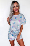 Star Print Ruffled Short Sleeve Tee and Drawstring Shorts Lounge Se