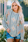 Geometric Aztec Print Long Sleeve Blouse