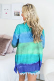Rainbow Ombre Buttoned Cardigan with Pockets