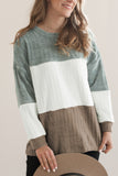 color Knit Texture Color Block Long Sleeve Top