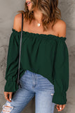Green Frilled Off-shoulder Neckline Loose Blouse