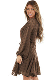 Swiss Dot Long Sleeve Mini Dress with Waist Tie