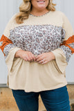 Leopard Color Block Patchwork Plus Size Top