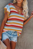 Striped Ruffle Short Sleeve Knit Top
