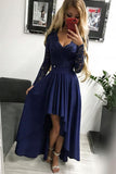 V-neck Lace Backless High and Low Hem Evening Dress