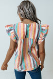 Multicolor Striped Tiered Ruffle Cap Sleeve Top
