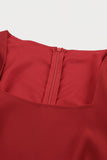 Burgundy Belted Square Neck Puff Sleeve Jumpsuit