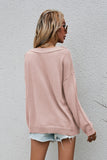 Crew Neck Buttons Drop Shoulder Pullover Sweater