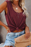 Snap Buttons Scoop Neck Tank with Pocket