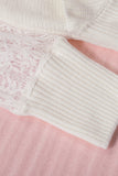 Sexy V Neck Surplice Hollow-out Sweater with Lace Sleeves