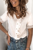 Ruffles Button Short Sleeve Shirt with Lace Detail