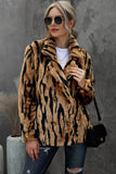 Tiger Print Lapel Plush Faux Fur Coat