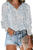 Printed Long Sleeve V-Neck Drawstring Shirt