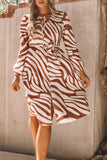 Zebra Striped V Neck Long Sleeve Dress