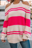 Pink Striped Cold Shoulder Knit Sweater