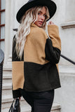 Black Khaki Color Block Sherpa Jacket