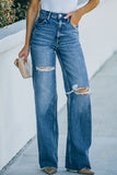 High Rise Ripped Straight Legs Loose Jeans
