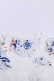 Floral Scalloped V Neck Short Sleeves Top