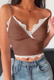 Lace Trim Ribbed Cami Top