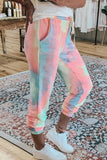 Dark Blue Tie-dye Color Block Drawstring Pants