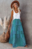 Tiered Paisley Print Pocketed Maxi Skirt