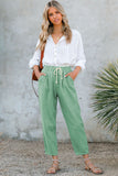 Beige Drawstring Pocketed Straight Leg Denim Pants