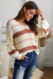 V-neck Knitted Lantern Sleeve Pullover Sweater