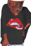 Oversized Bite Lip Print Long Sleeve Top