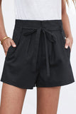 Beige Tie Waist Casual Shorts with Pockets