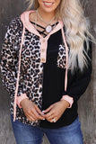 Black Leopard Patchwork Buttoned Hooded Sweatshirt