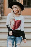Heart Sequins Striped Long Sleeve Top