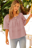 Pink Puff Sleeve Eyelet Babydoll Blouse
