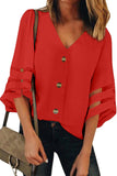 Flare Sleeve V Neck Button Blouse