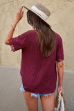 Crochet Hollow-out Lace Splicing Short Sleeve Top