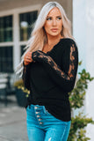 Lace Splicing Scallop V Neck Long Sleeve Blouse