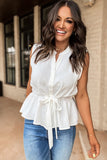 Split Neck Drawstring Waist Sleeveless Shirt