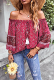 Red Boho Off-shoulder Floral Print Blouse