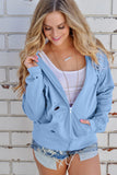 Ripped Zipper Pocket Hoodie