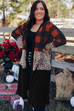 Buffalo Plaid Leopard Colorblock Plus Size Duster Cardigan