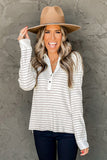 Navy Striped Ribbed Knit Polo Top