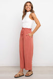Paperbag Waist Straight Leg Cropped Pants