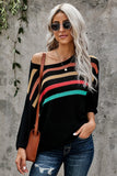 Multicolor Stripes Print Gray Knit Top