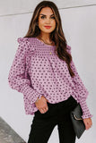 Smocked Ruffle Trim Blouse