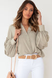 Gray Ruffled Patchwork Bubble Sleeve Loose Shirt