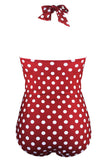 Plus Size Polka Dots Print Halter Neck One-piece Swimwear