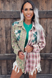 color Plaid Patchwork Front Pockets Long Sleeve Shirt