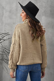 Khaki Solid Turtleneck Cable Knit Pullover Sweater