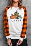 Fall Pumpkin Graphic Plaid Long Sleeve Top